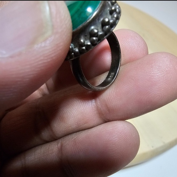 Vintage Sterling Silver 925 Oval Malachite Stone Ring Size 5.5-6 Weighs 10 Grams - Picture 8 of 10